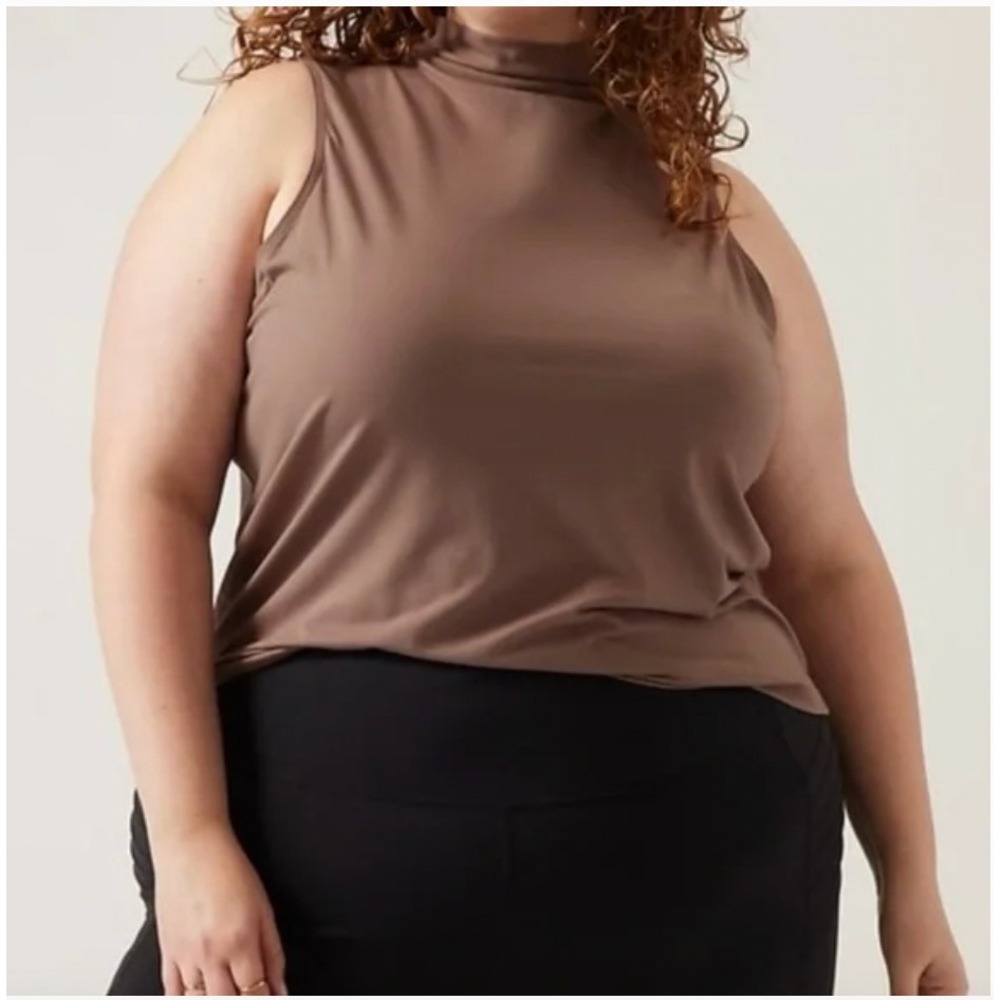 Athleta Outbound Pyrite Brown Mock Neck Sleeveless Cotton‎ Tank Top 882327 1X